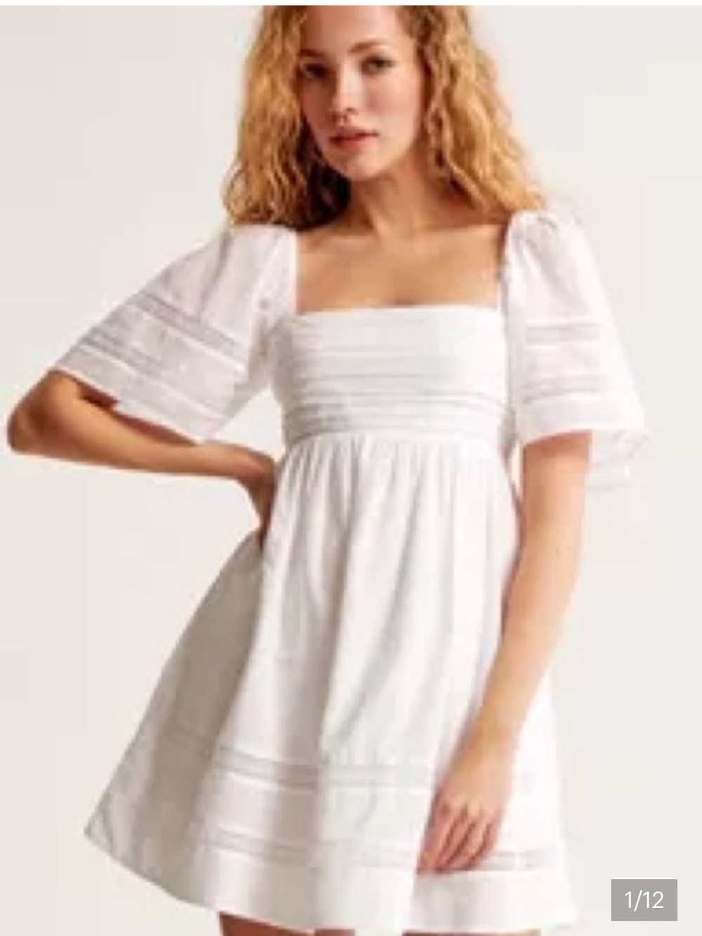 Abercrombie & Fitch White Square-Neck Puff Sleeve Mini Dress
